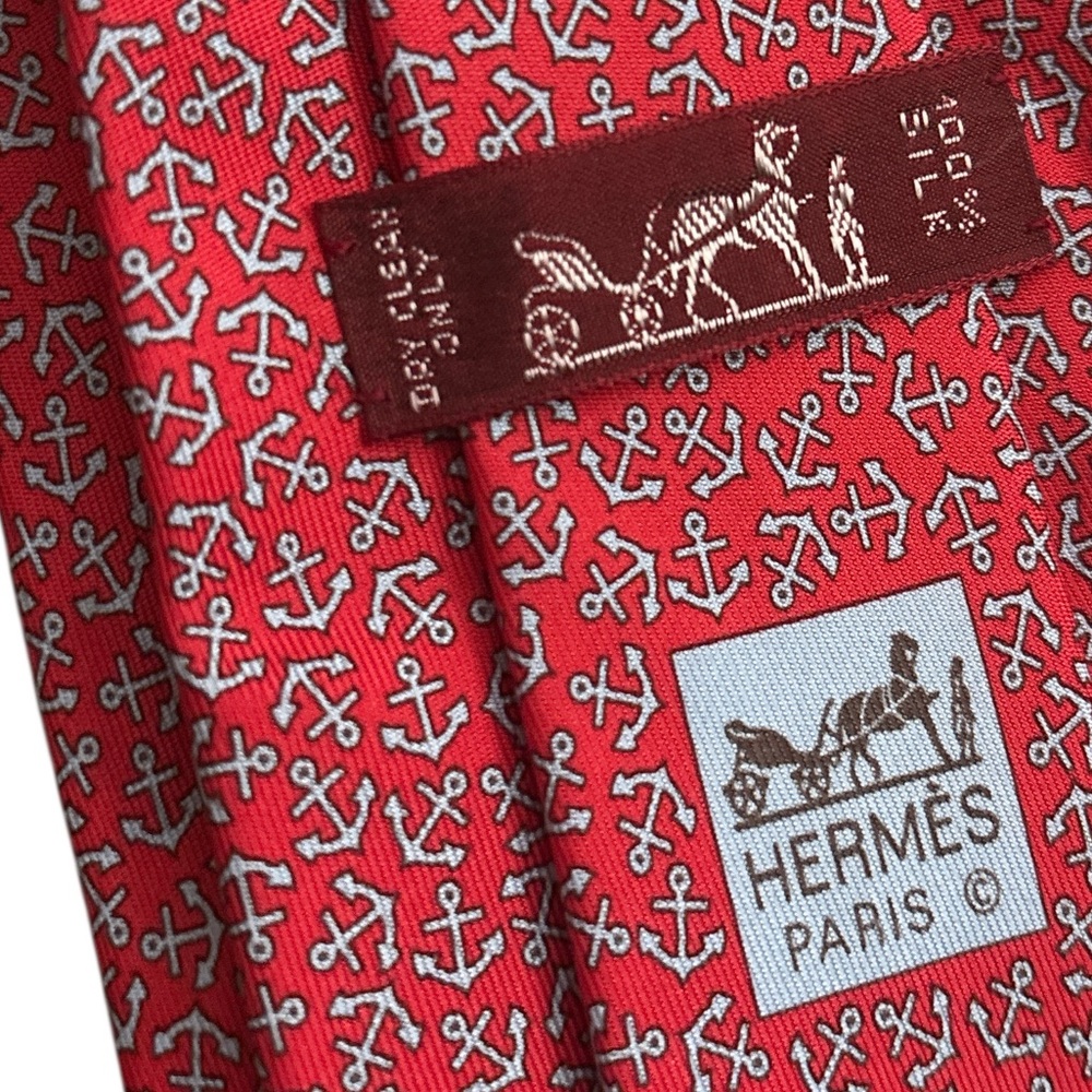 HERMES anchor print silk tie
